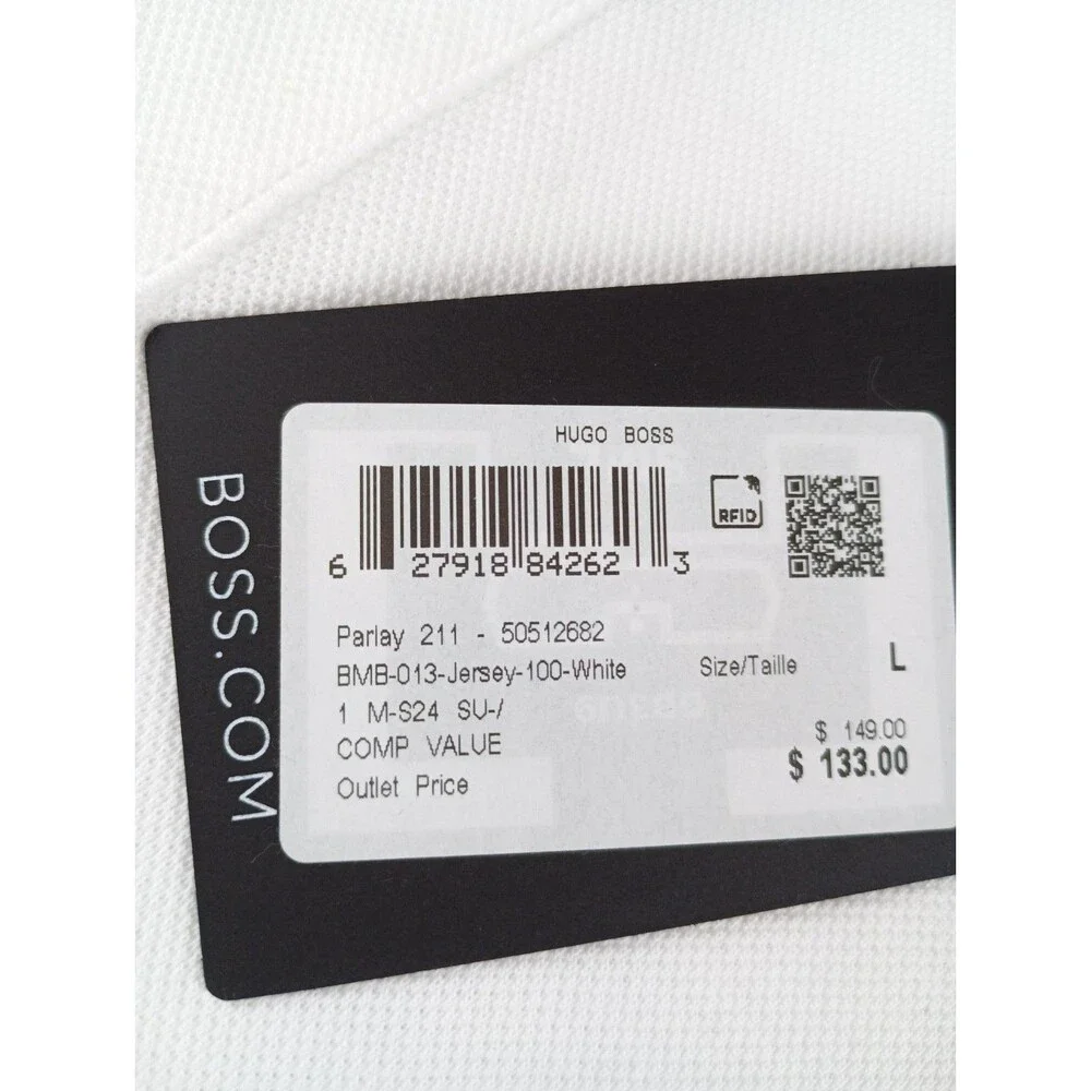 Hugo Boss Black Label Men's White Parlay 211 Tipped Short Sleeve Polo Shirt Sz L - Picture 5 of 16